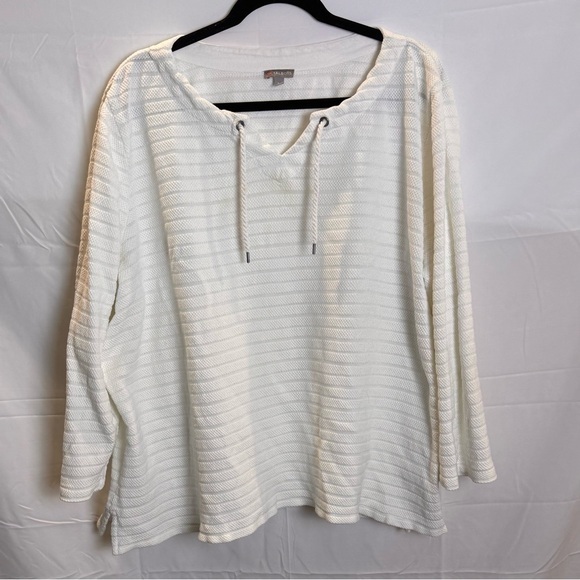 Talbots Tops - Talbots Cream Striped Hoodie Sweatshirt